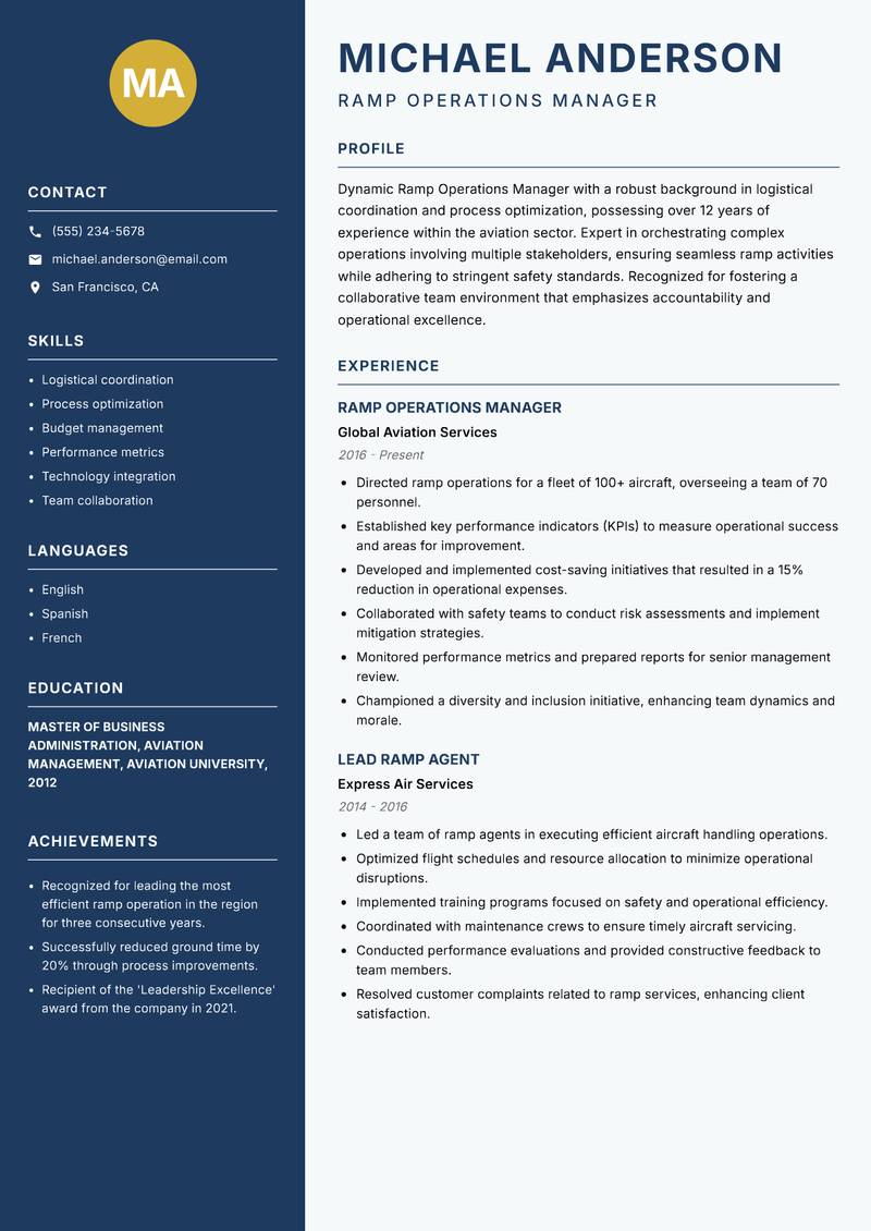 Ramp Operations Manager resume sample — Ramp Operations Manager focus