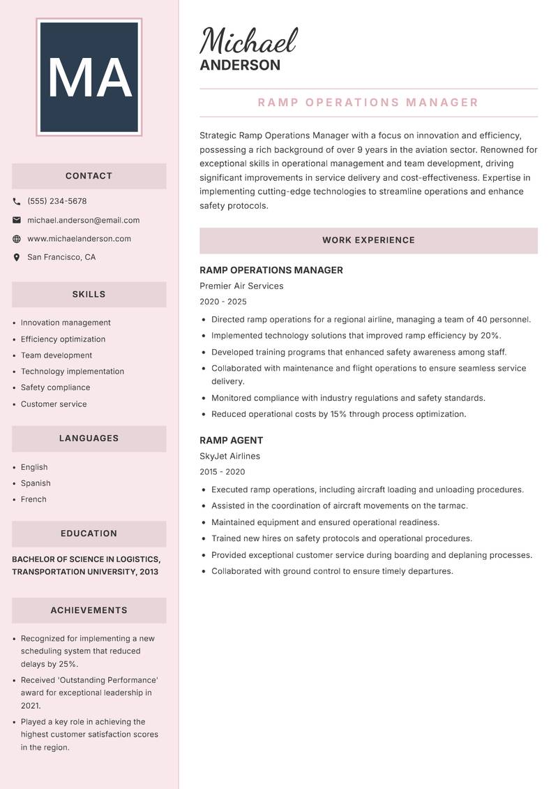 Ramp Operations Manager resume sample — Ramp Operations Manager focus