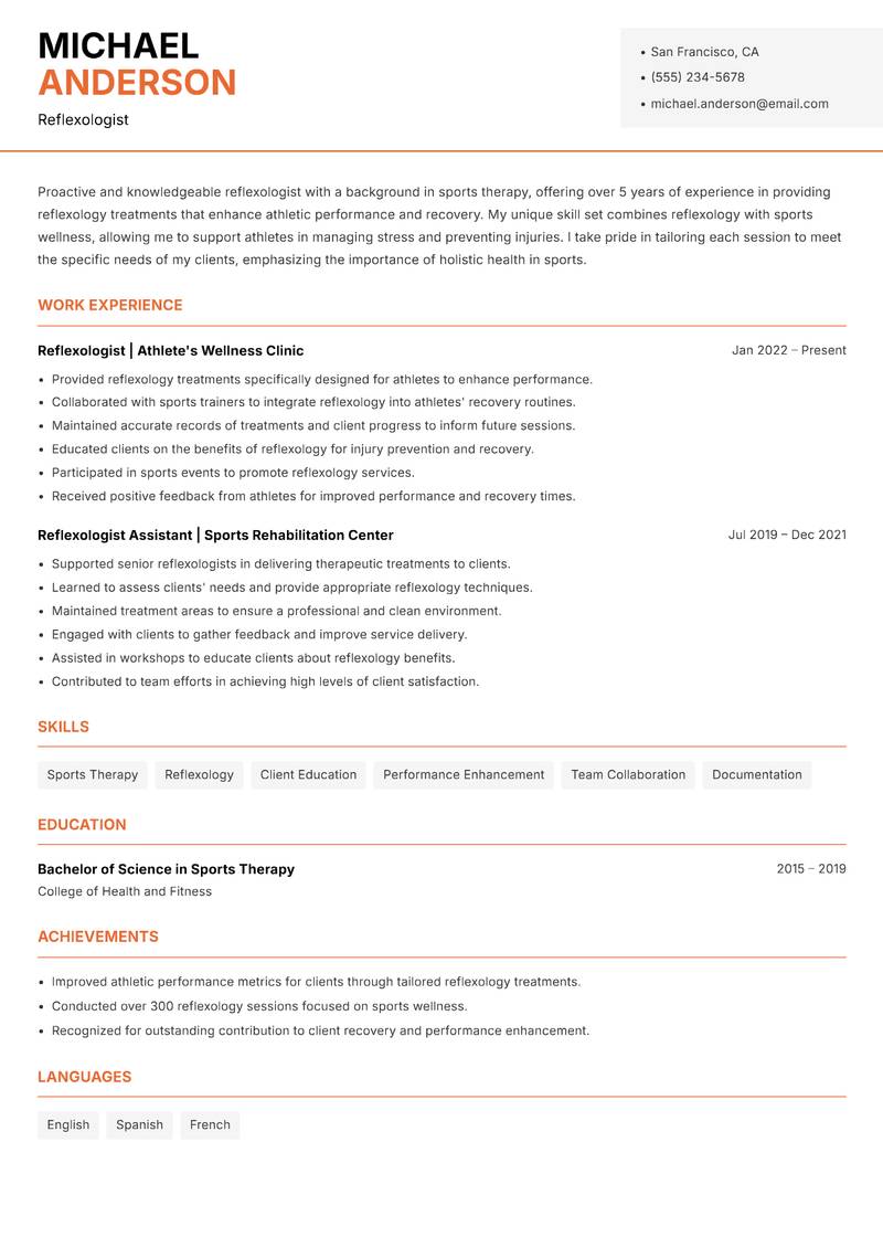 Reflexologist resume sample — Reflexologist focus