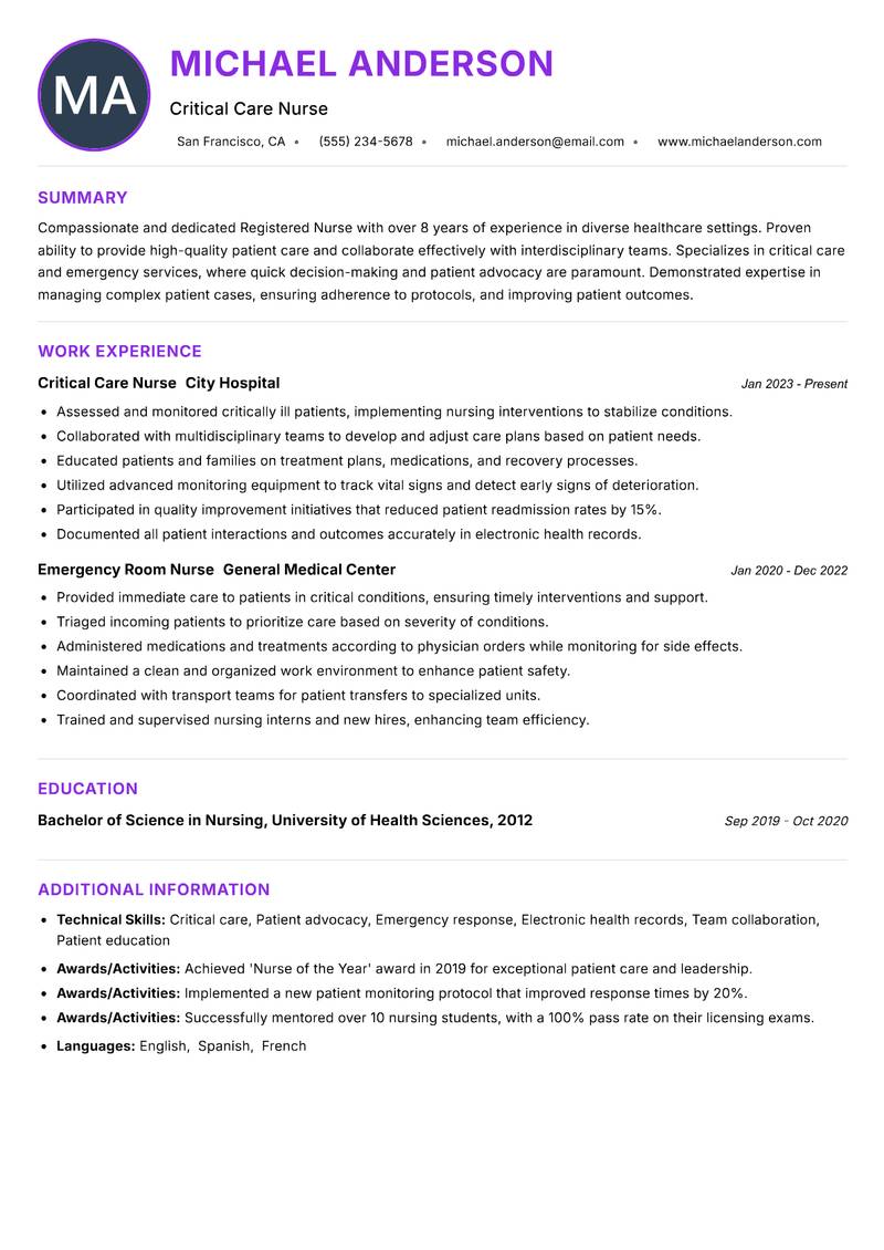 Registered Nurse resume example
