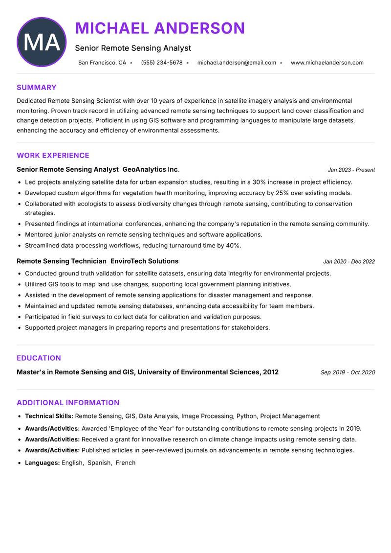Remote Sensing Scientist resume example