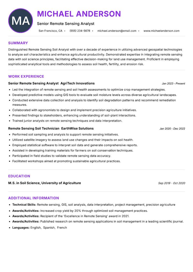 Remote Sensing Soil Analyst resume example