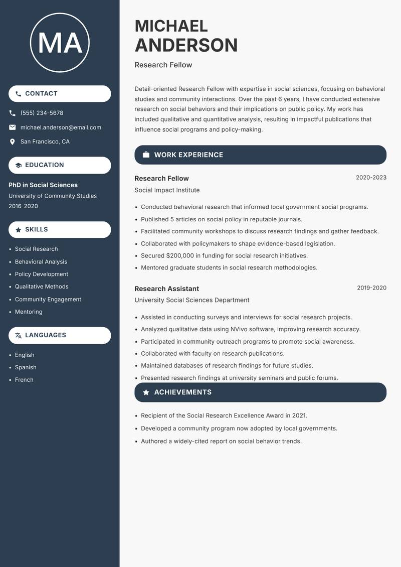 Research Fellow resume sample — Research Fellow focus