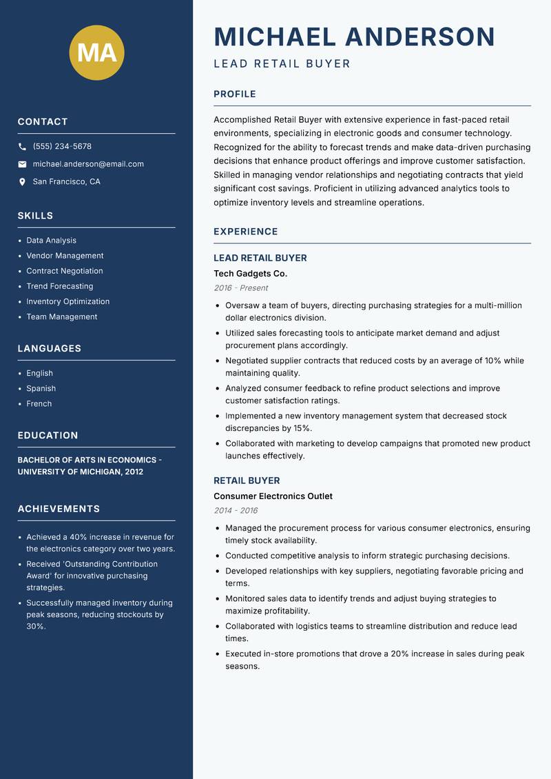 Retail Buyer resume sample — Lead Retail Buyer focus
