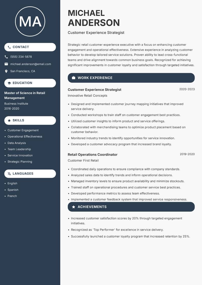 Retail Customer Experience Executive resume sample — Customer Experience Strategist focus