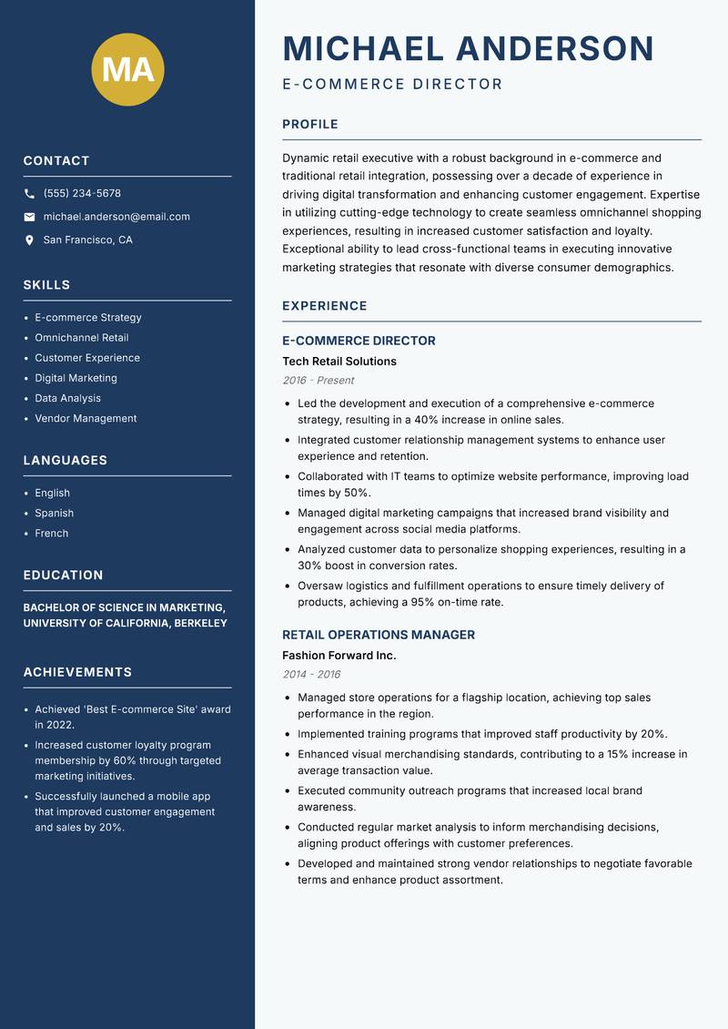 Retail Executive resume sample — E-commerce Director focus