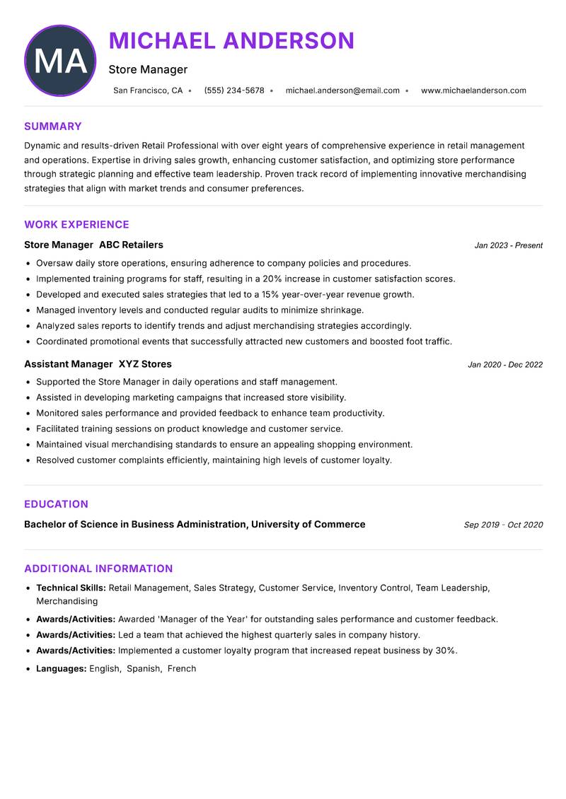 Retail Professional resume example