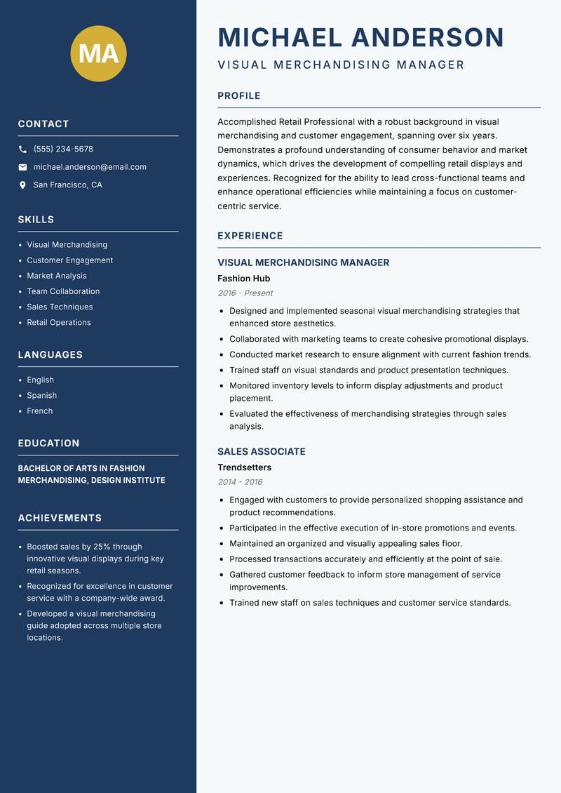 Retail Professional resume sample — Visual Merchandising Manager focus