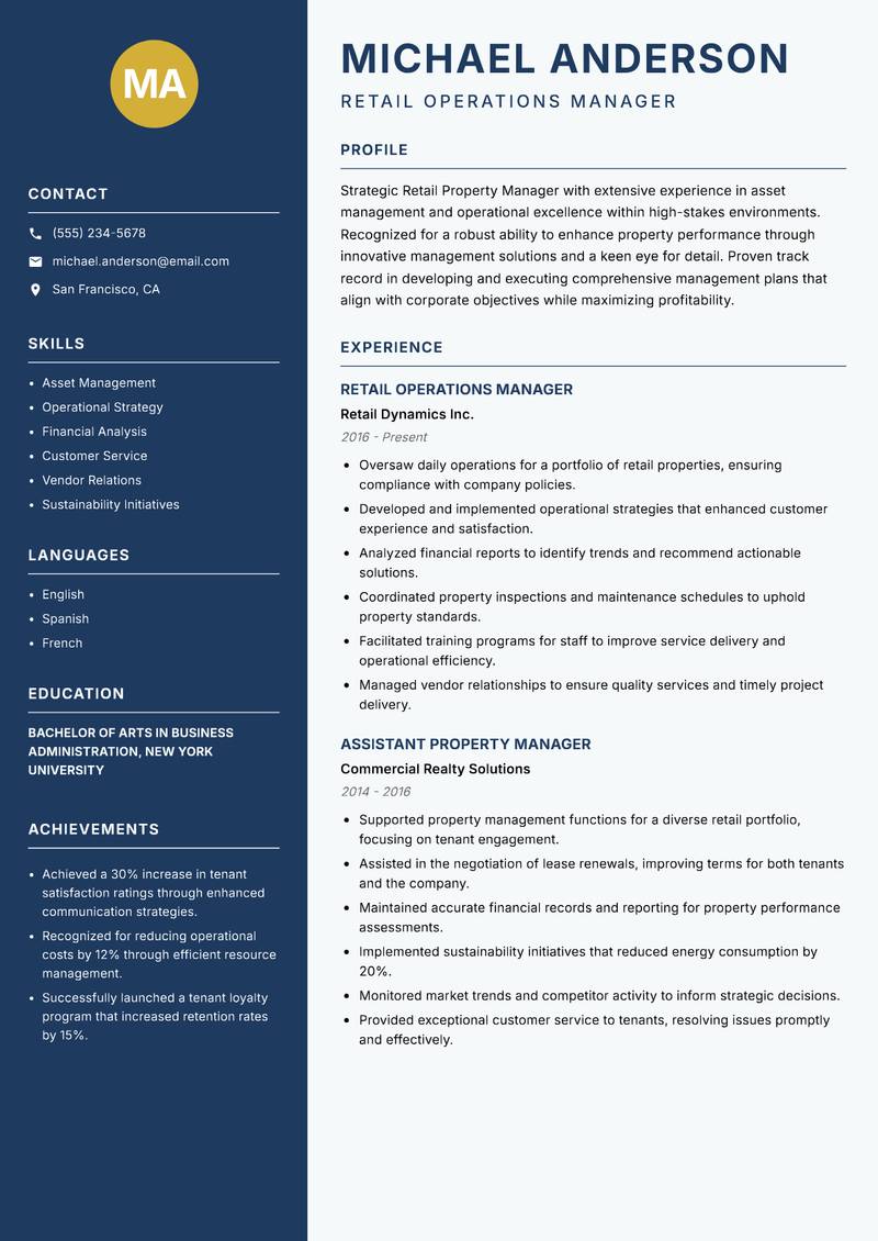 Retail Property Manager resume sample — Retail Operations Manager focus