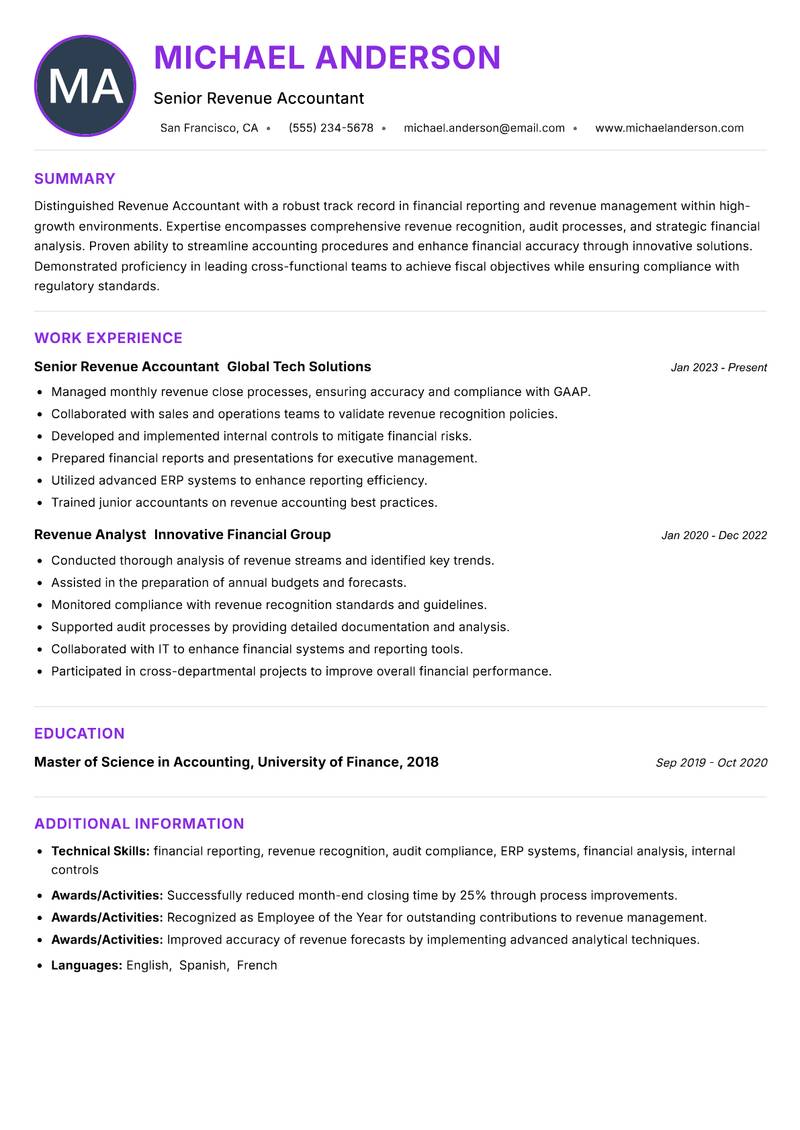 Revenue Accountant resume example