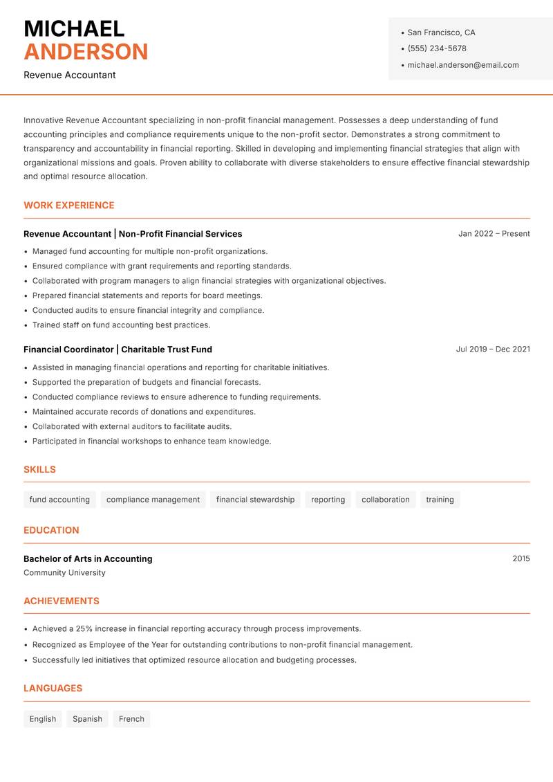 Revenue Accountant resume sample — Revenue Accountant focus