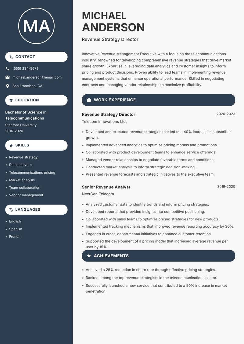 Revenue Management Executive resume sample — Revenue Strategy Director focus