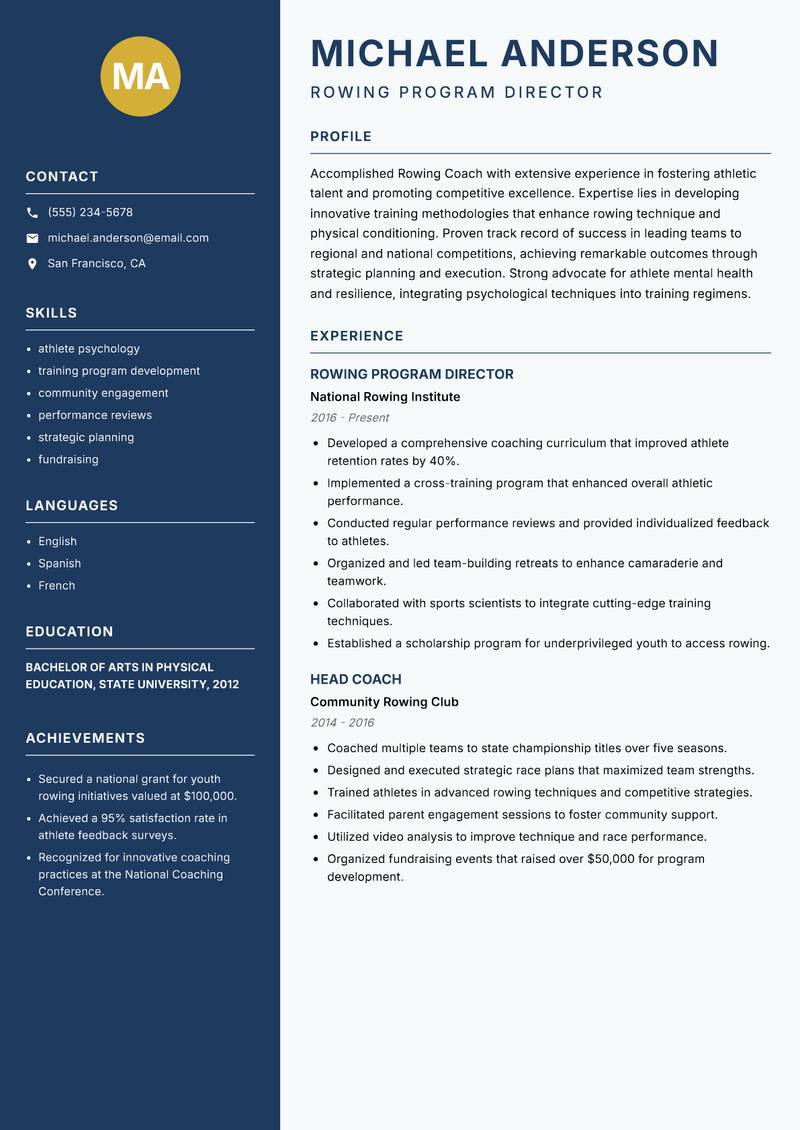Rowing Coach resume sample — Rowing Program Director focus