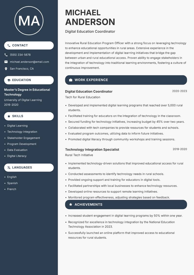 Rural Education Program Officer resume sample — Digital Education Coordinator focus