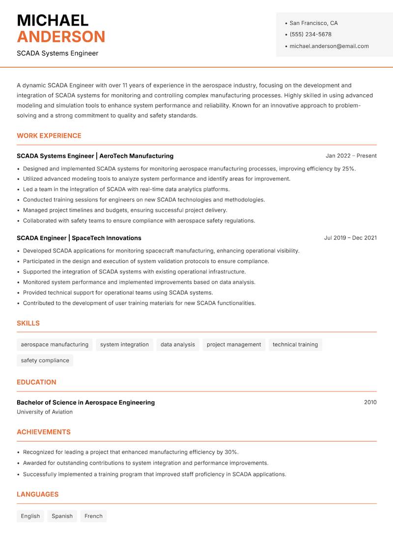 SCADA Engineer resume sample — SCADA Systems Engineer focus