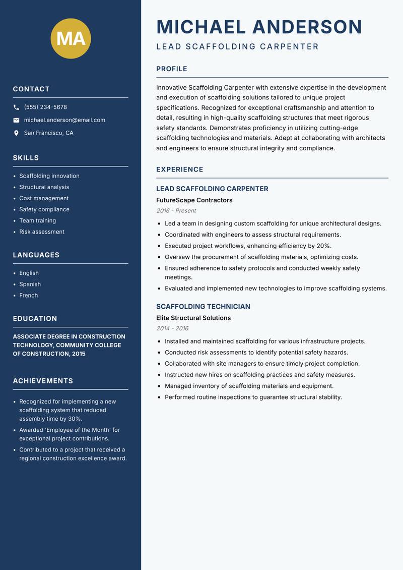Scaffolding Carpenter resume sample — Lead Scaffolding Carpenter focus