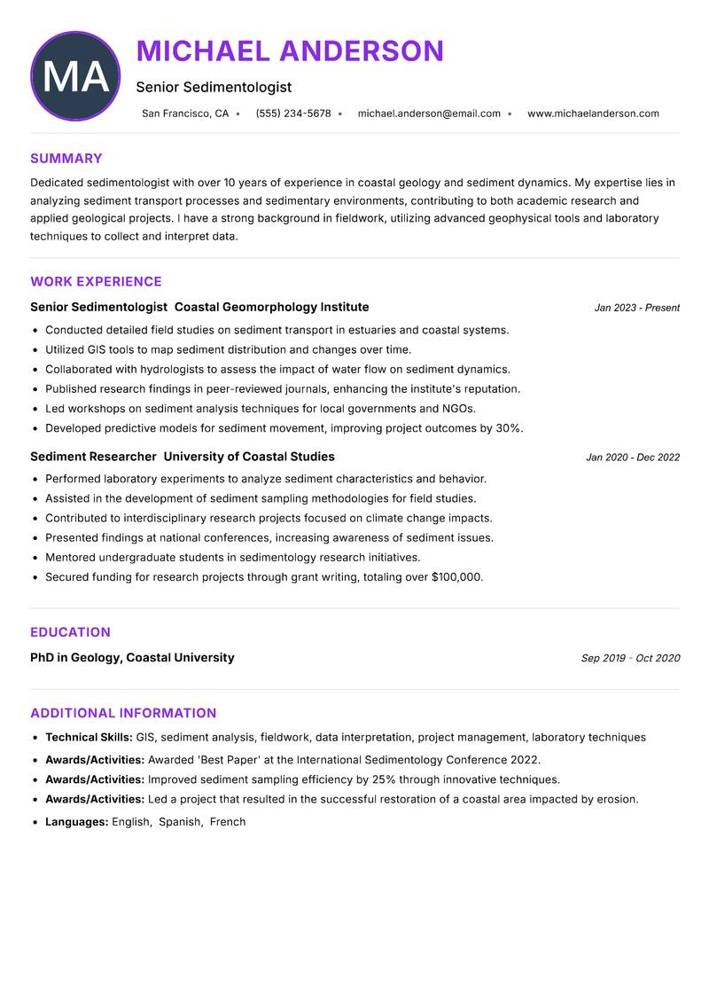 Sedimentologist resume example