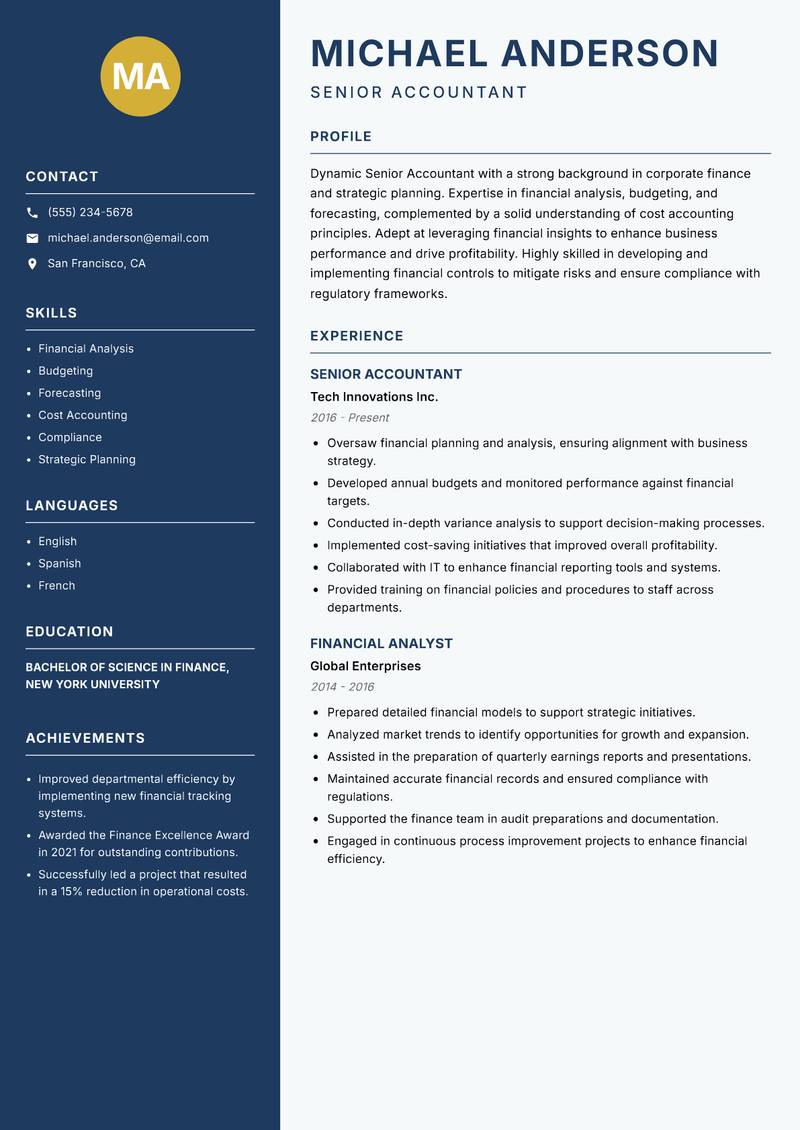 Senior Accountant resume sample — Senior Accountant focus