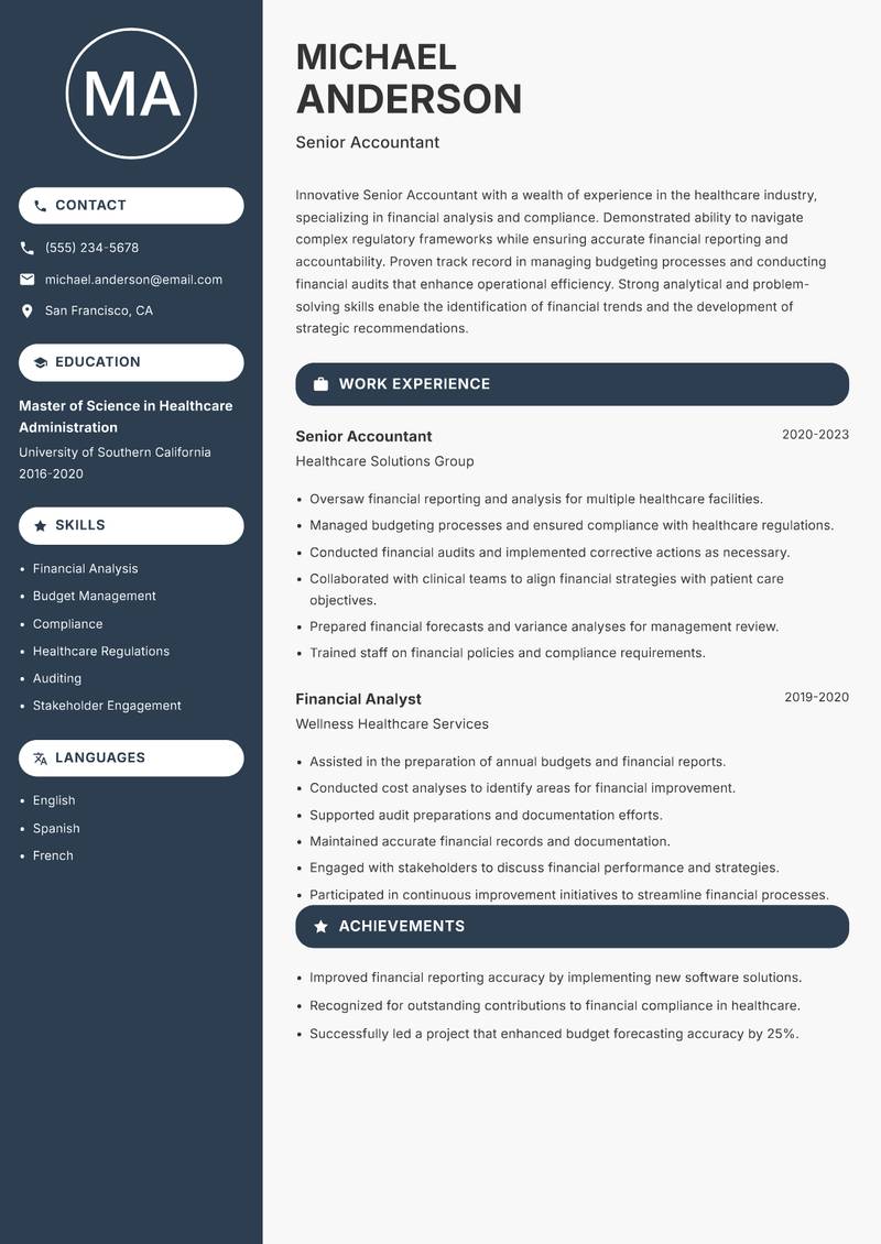 Senior Accountant resume sample — Senior Accountant focus