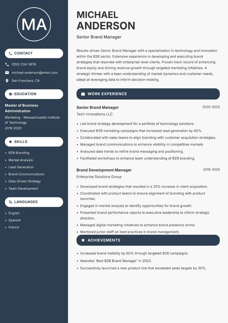 Senior Brand Manager resume sample — Senior Brand Manager focus