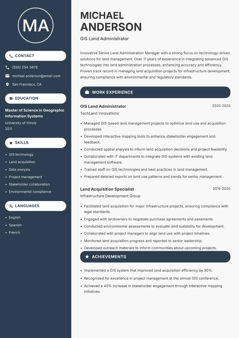 Senior Land Administration Manager resume sample — GIS Land Administrator focus