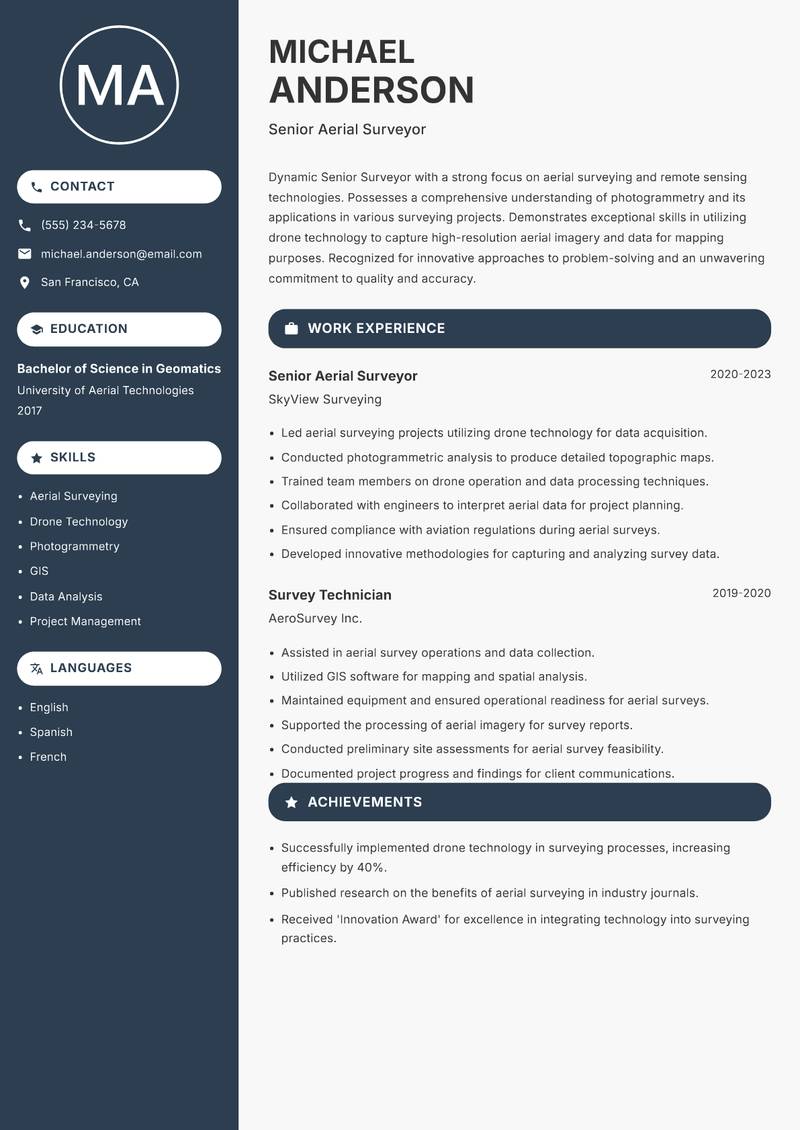 Senior Surveyor resume sample — Senior Aerial Surveyor focus