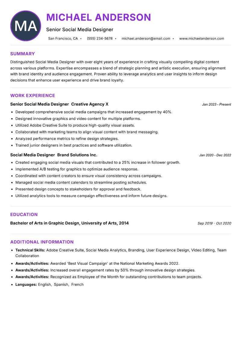 Social Media Designer resume example
