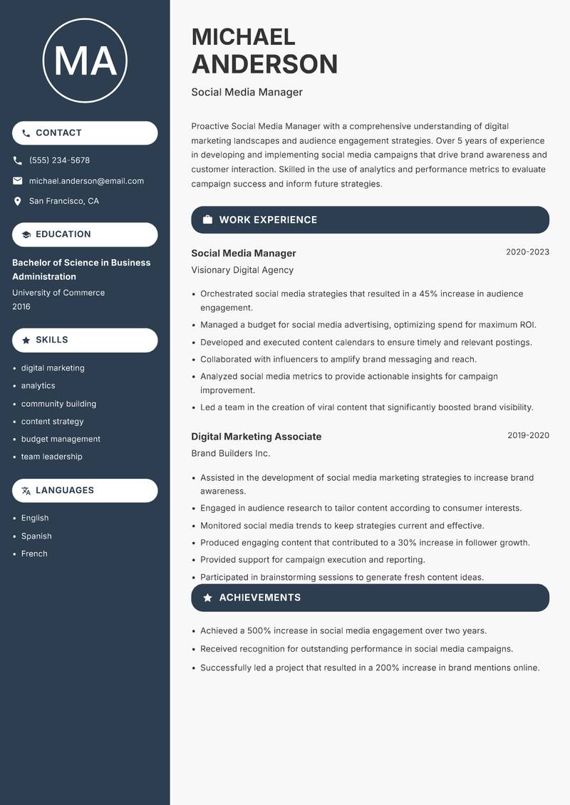 Social Media Manager resume sample — Social Media Manager focus