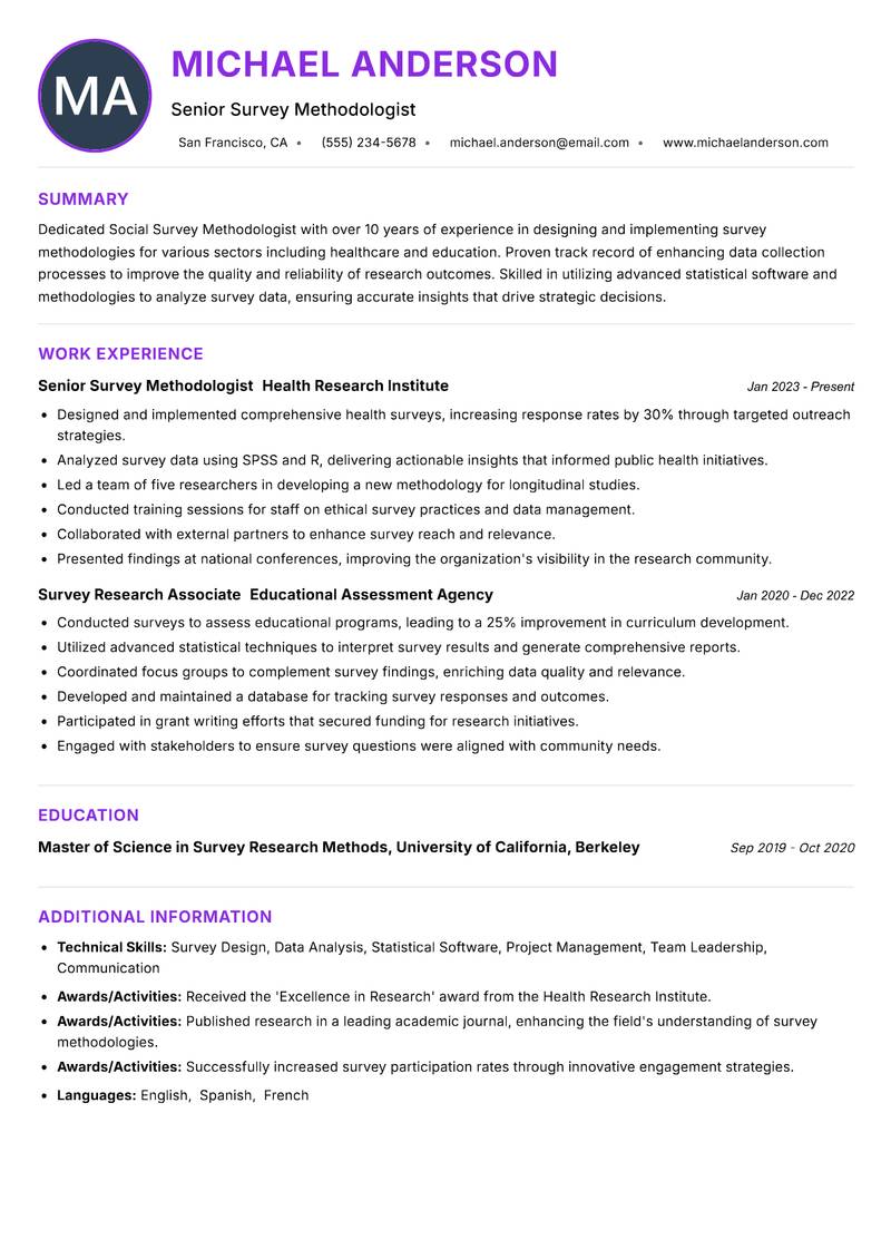 Social Survey Methodologist resume example
