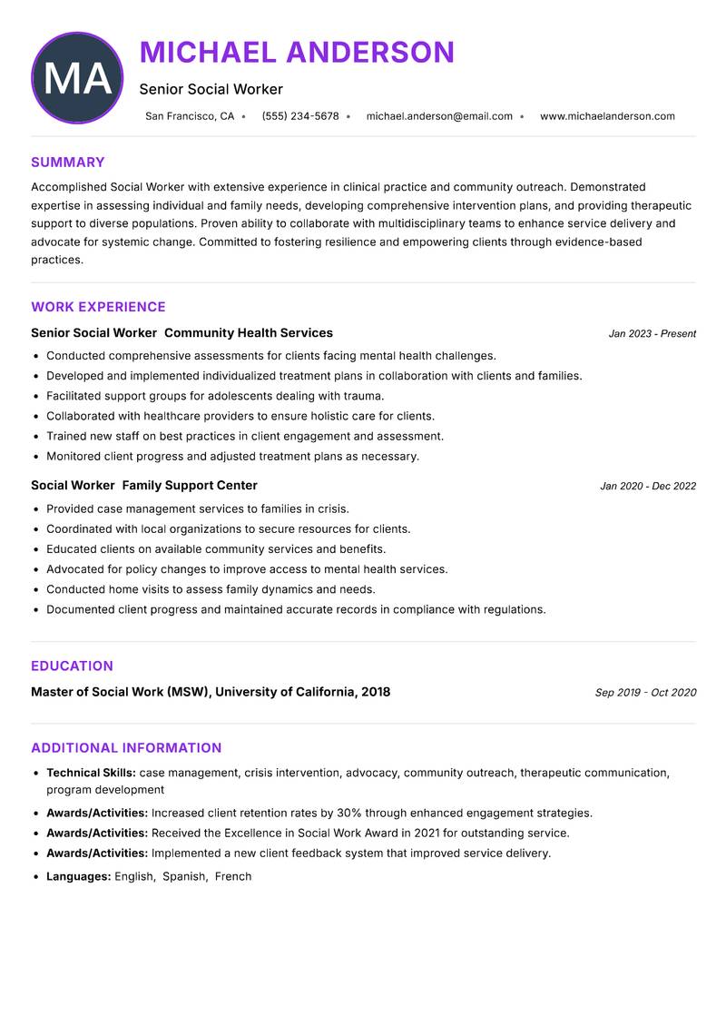 Social Worker resume example