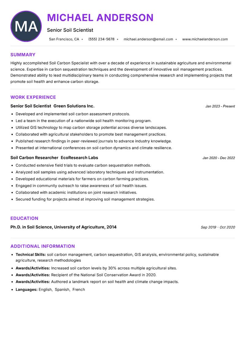 Soil Carbon Specialist resume example