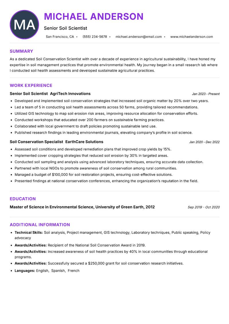 Soil Conservation Scientist resume example