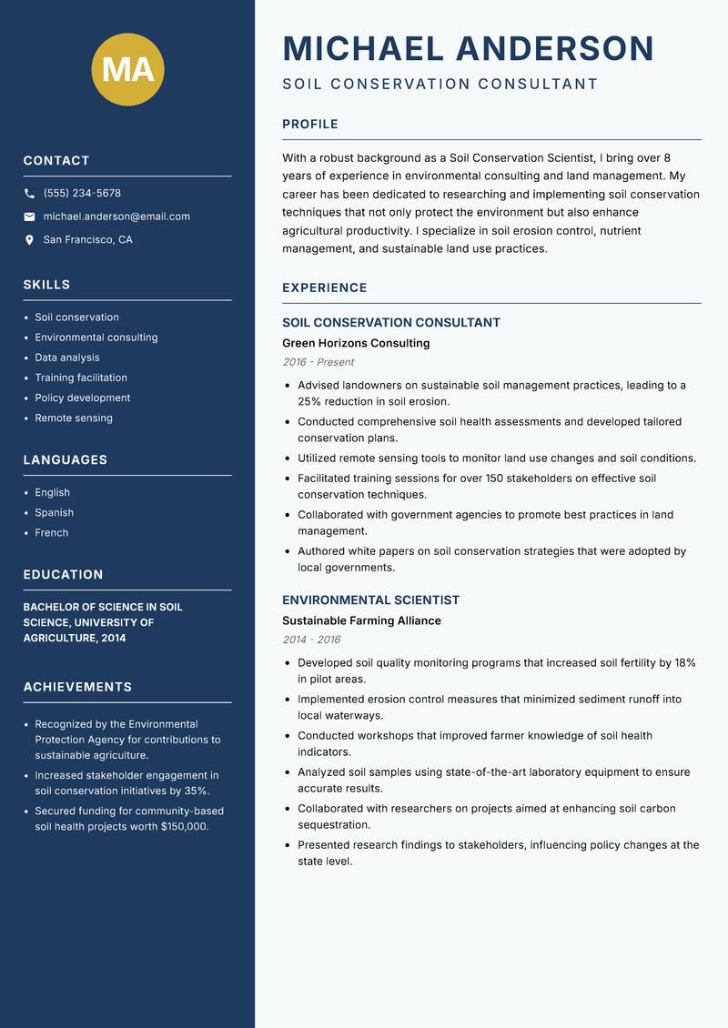 Soil Conservation Scientist resume sample — Soil Conservation Consultant focus