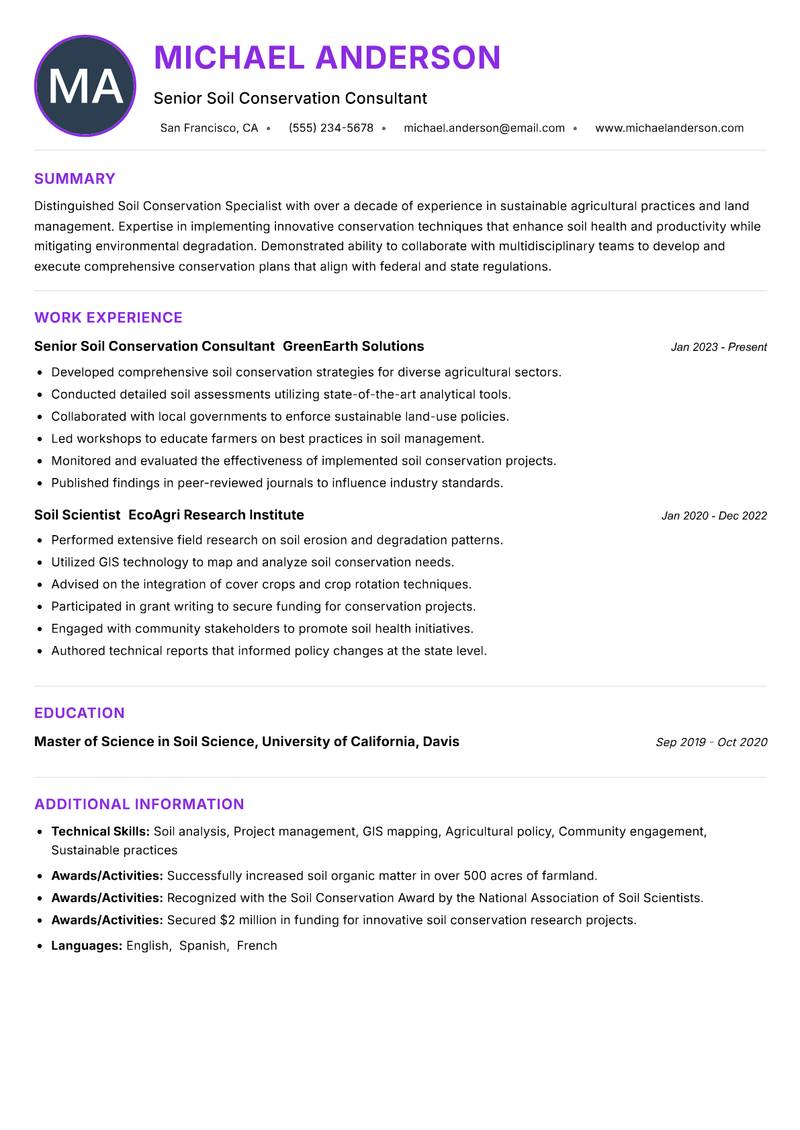 Soil Conservation Specialist resume example