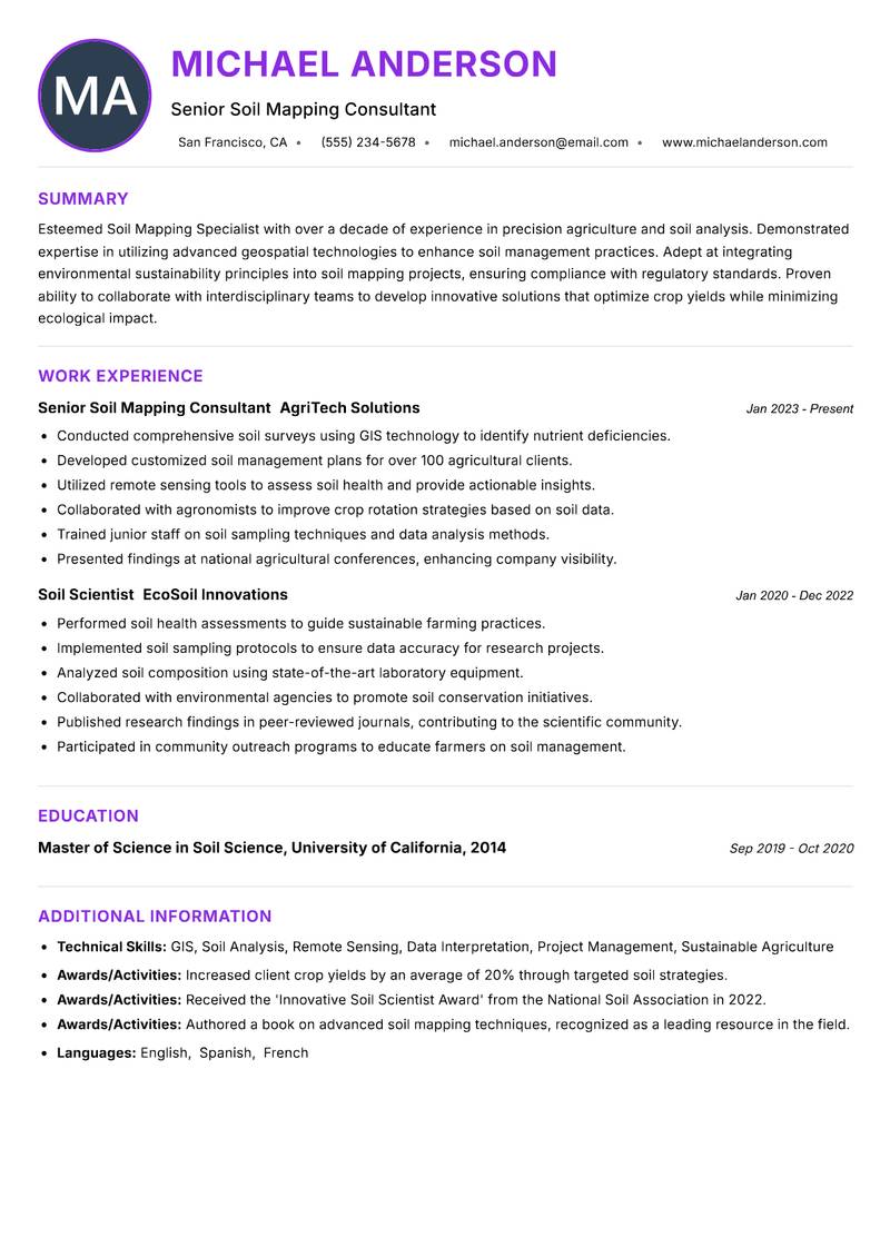 Soil Mapping Specialist resume example