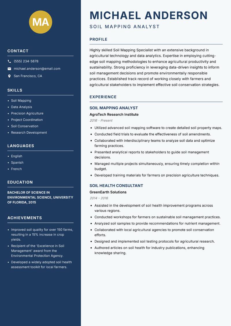 Soil Mapping Specialist resume sample — Soil Mapping Analyst focus