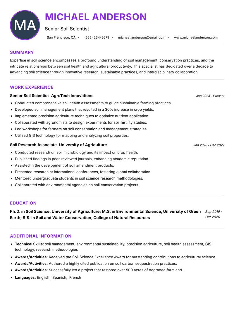 Soil Science Specialist resume example