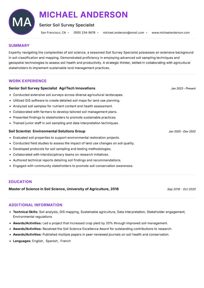 Soil Survey Specialist resume example