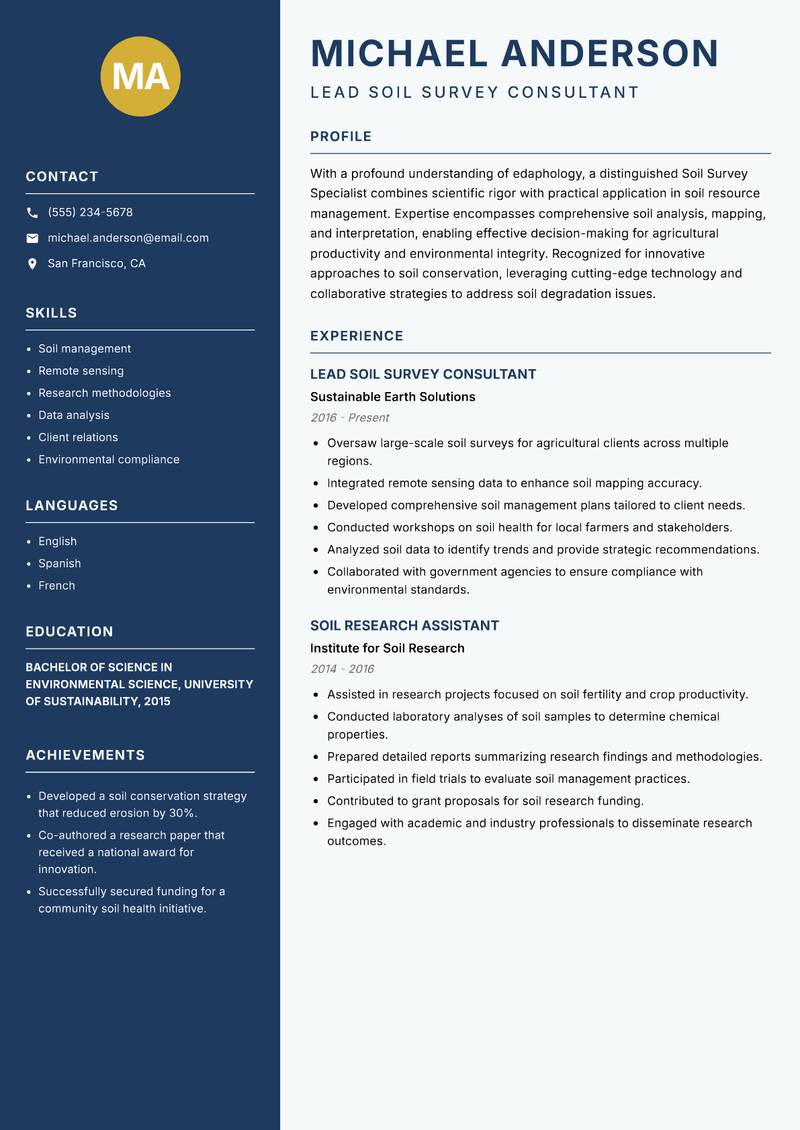 Soil Survey Specialist resume sample — Lead Soil Survey Consultant focus