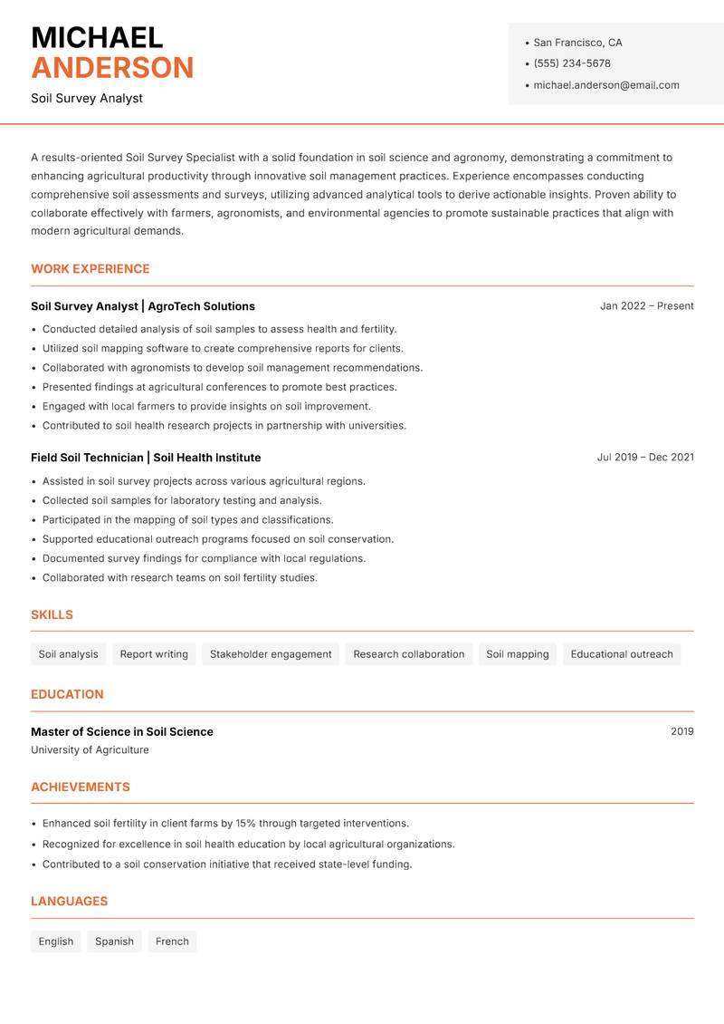Soil Survey Specialist resume sample — Soil Survey Analyst focus