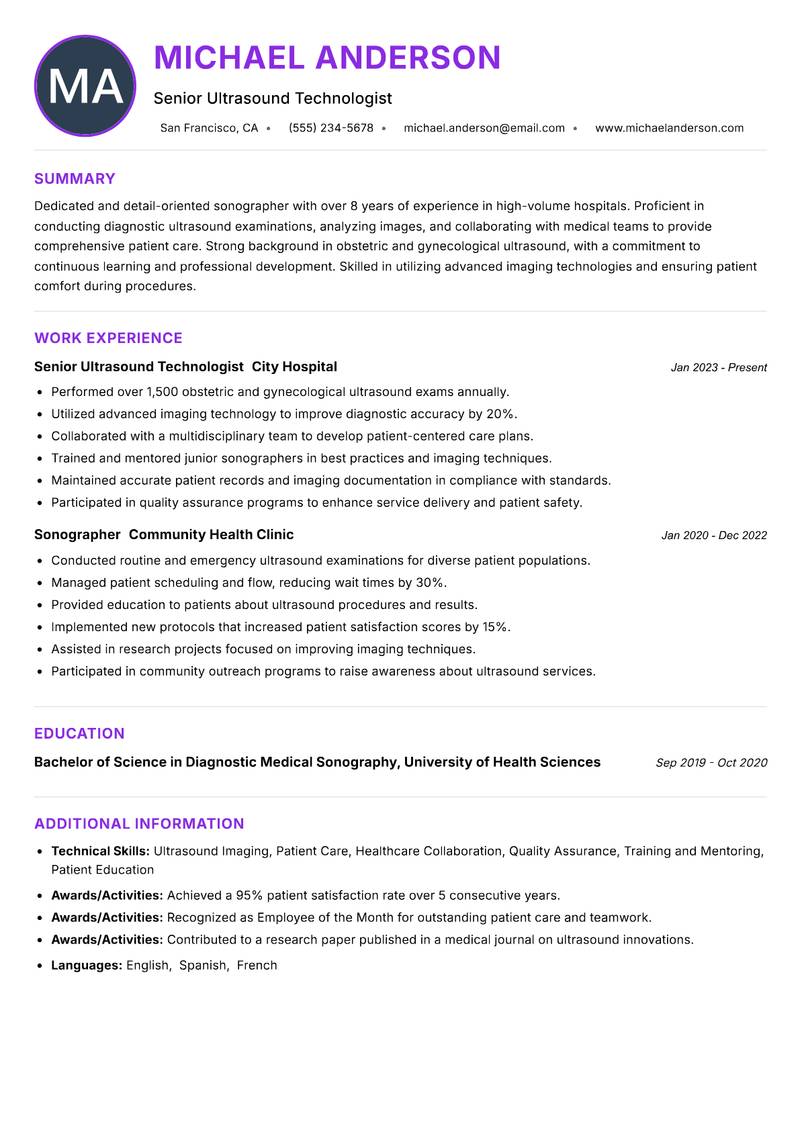 Sonographer resume example