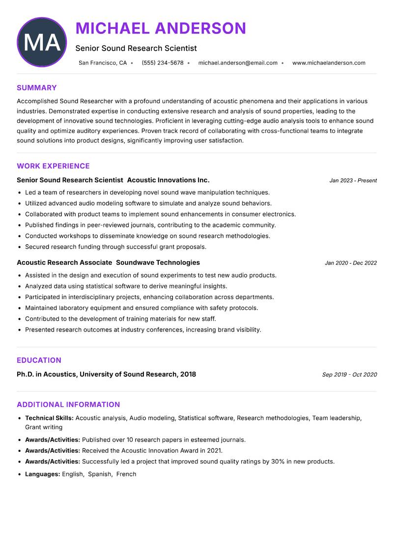 Sound Researcher resume example