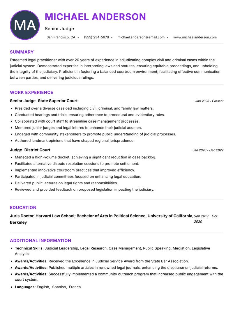 Special Court Judge resume example