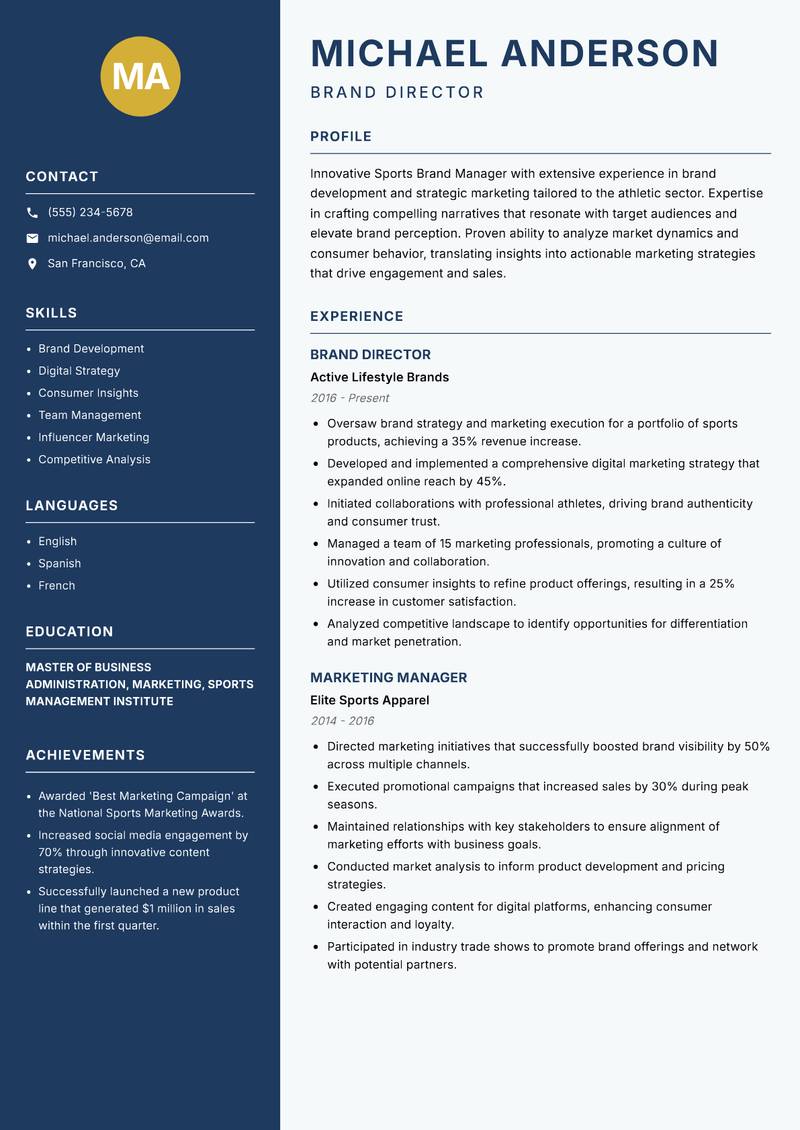 Sports Brand Manager resume sample — Brand Director focus