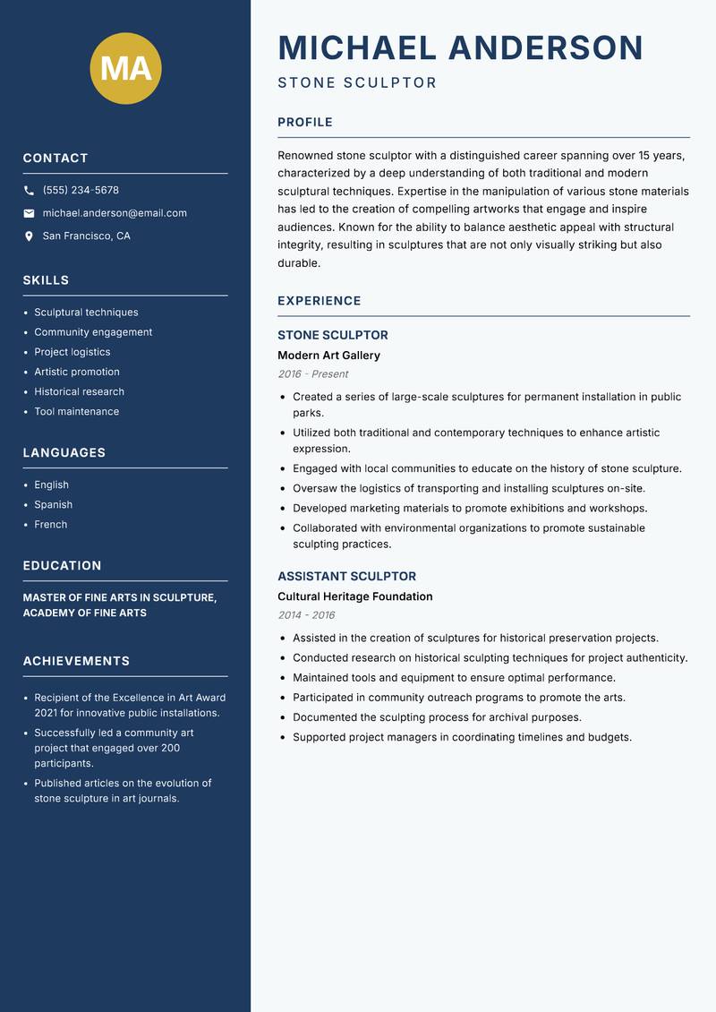 Stone Sculptor resume sample — Stone Sculptor focus