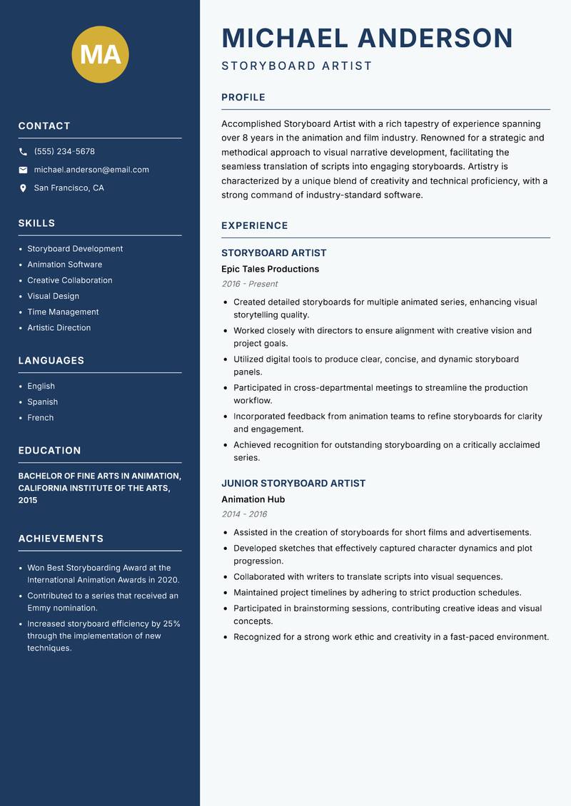 Storyboard Artist resume sample — Storyboard Artist focus
