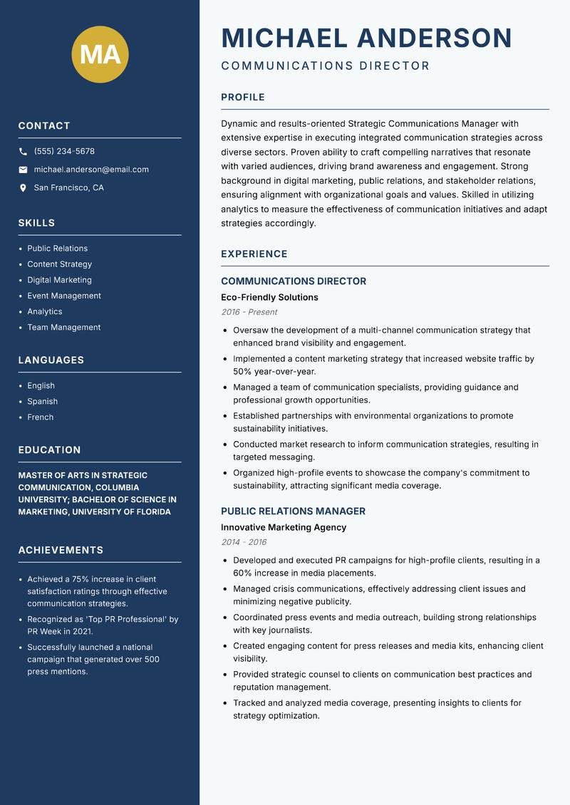 Strategic Communications Manager resume sample — Communications Director focus