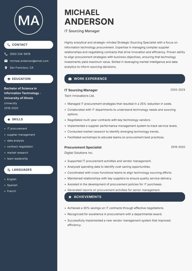 Strategic Sourcing Specialist resume sample — IT Sourcing Manager focus