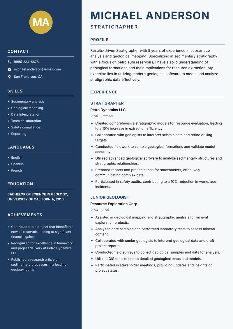 Stratigrapher resume sample — Stratigrapher focus