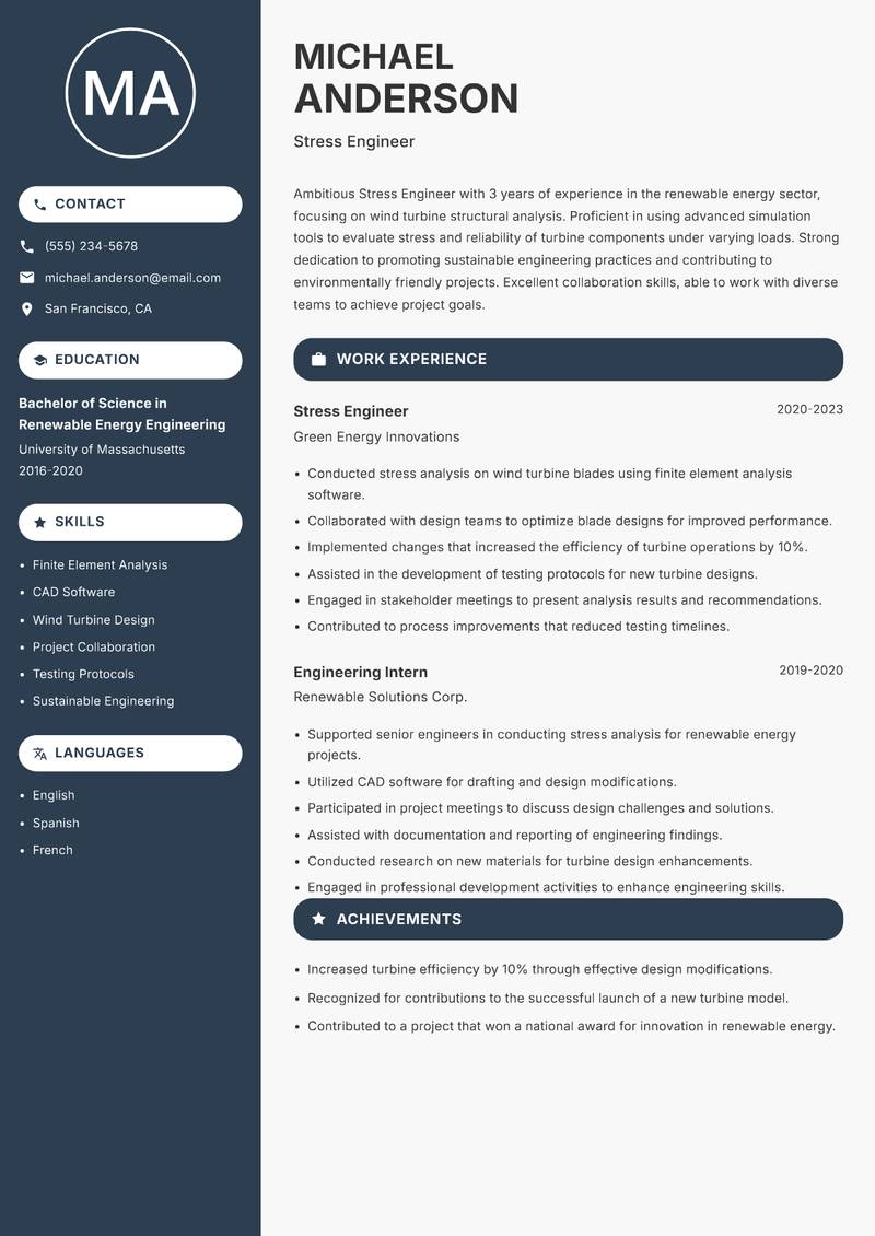 Stress Engineer resume sample — Stress Engineer focus